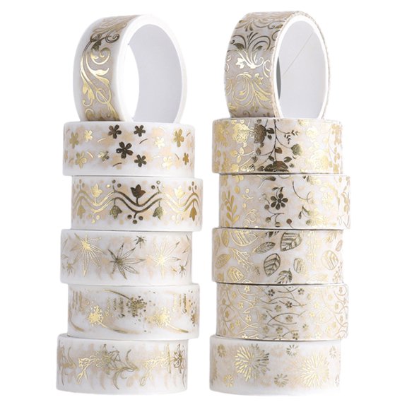 12 Decorative Rolls for Art, DIY, Journals, Planner Embellishment, Scrapbooking & Gift Wrapping Golden Blossom Washi Tape Collection Rawiri
