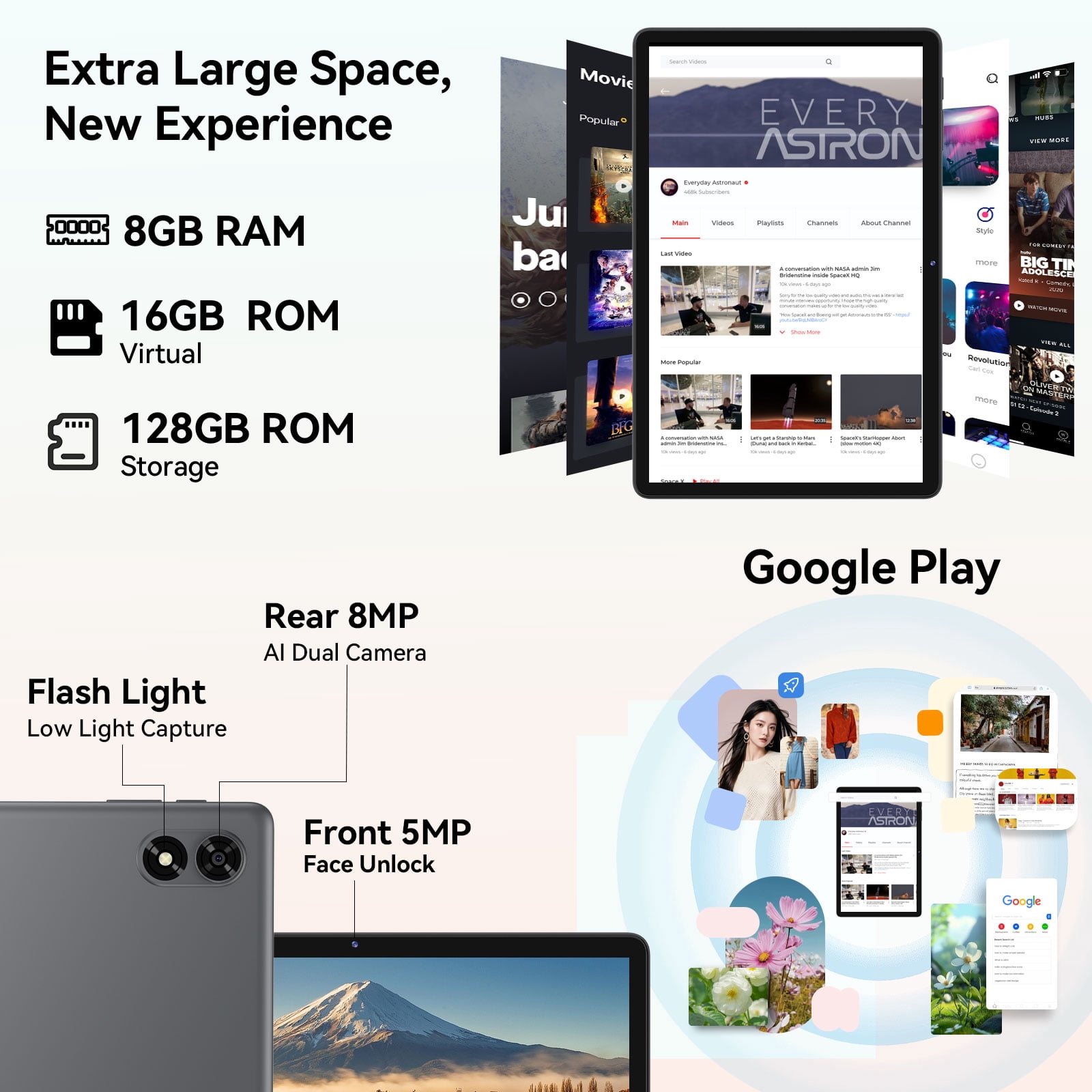 Android 15 Tablet, 11 inch 24GB RAM + 128GB ROM 1TB Expand, Octa-Core Tablet with GPS, 8000mAh, 1280x800 FHD Display, 5MP+8MP Dual Camera, WiFi, Bluetooth, GPS,Includes protective case