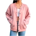 thumbnail image 6 of Jackets for Women Fashion Casual Loose Button Up Long Sleeved Solid Color Cardigan Top Fall Winter Track Jackets with Pockets Fall Sweatshirts Jackets, 6 of 10