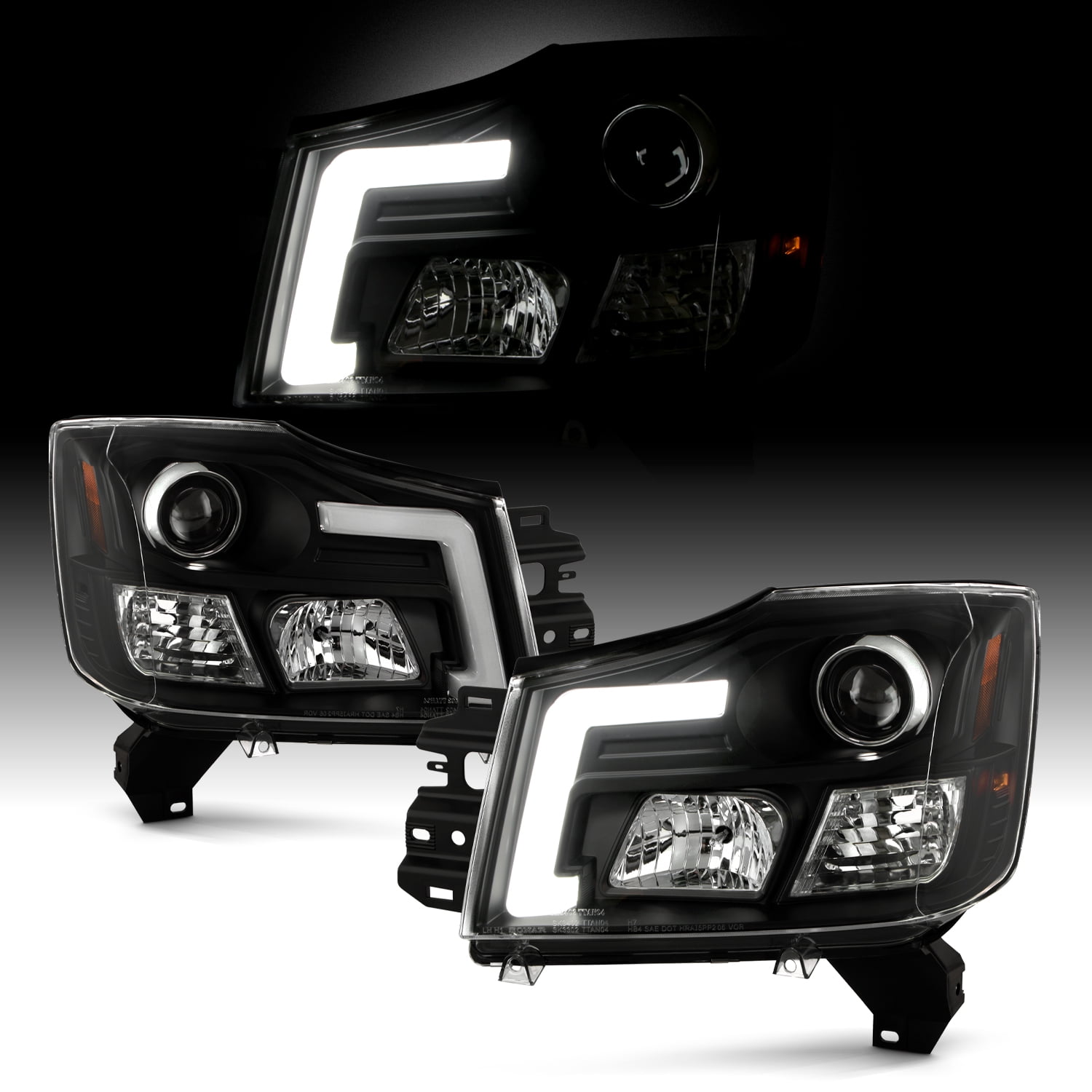 Fit Nissan 04-15 Titan 04-07 Armada Black Angel Eyes Projector LED Headlights 