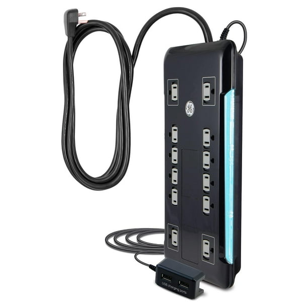 GE Protector de sobretensión UltraPro de 12 Salidas, 2 Puertos USB conectados, Cable de alimentación