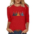 thumbnail image 3 of Feancey Christmas Women's Christmas Shirts Dressy 3/4 Sleeve Crewneck Tops Holiday Casual Xmas Tree Graphic T-Shirts Comfy Loose Party Blouse Red M, 3 of 6