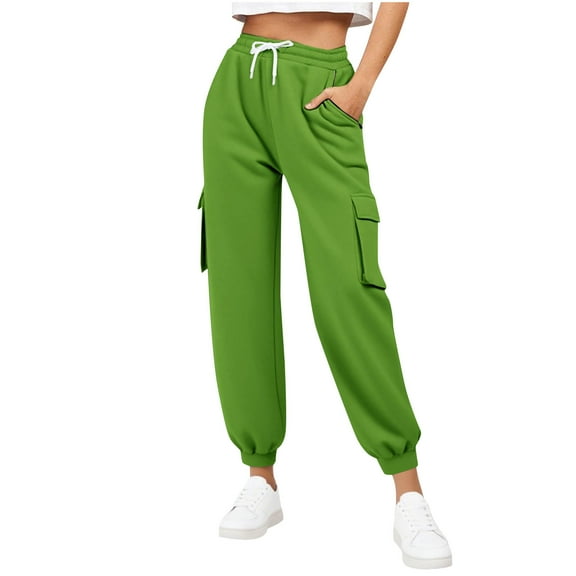 Pants for Women Solid Color Cargo Jogger Sweatpants with Elastic Drawstring Zip Pockets Fashionable Long Pants