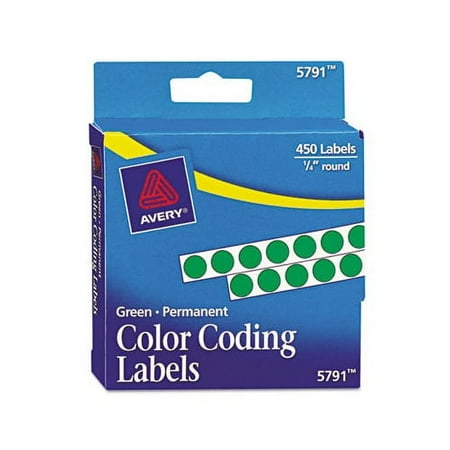 Handwrite-Only Permanent Self-Adhesive Round Color-Coding Labels in Dispensers 0.25" dia., Green, 450/Roll, 5791