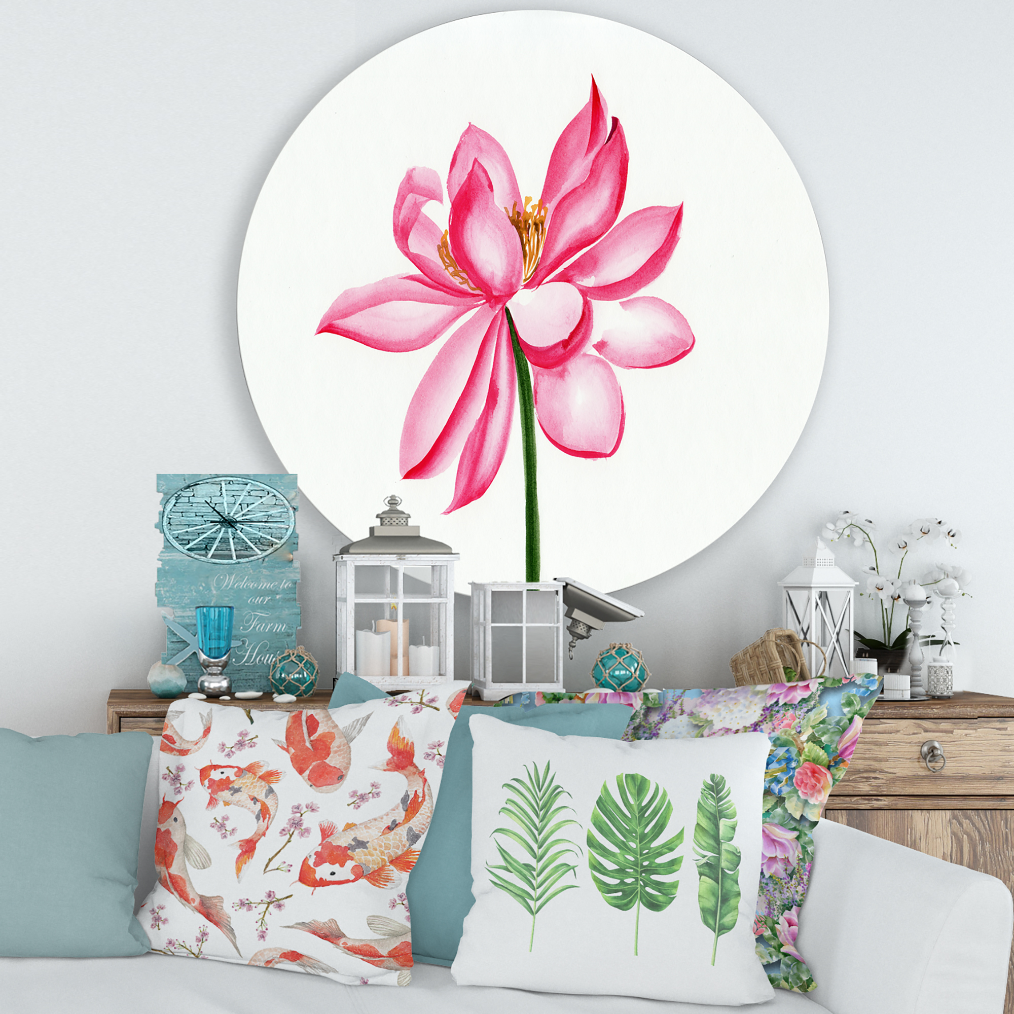Designart 'Ancient Detail of A Pink Lotus' Traditional Circle Metal Wall Art 36x36 - Disc of 36