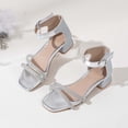 thumbnail image 5 of Girls Sandals Flower Girl Low Heel Open Toe Dress Shoes Wedding Party Pumps, Evening Shoes(Silver,9.5-10 Years), 5 of 8