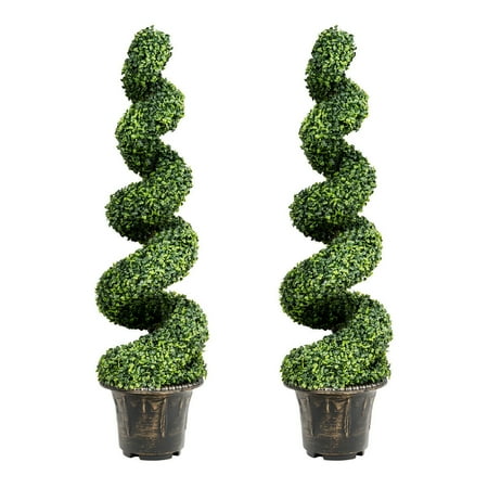 Gymax 2pcs 4ft Artificial Boxwood Spiral Tree W Realistic Leaves Indoor Outdoor Office Canada 4ft Artificial Boxwood Spiral Tree, Artificial Outdoor Topiary Canada