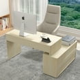 thumbnail image 4 of Wirrytor Modern L Shaped Desk with Storage, Corner Computer Desk with 2 Drawers and Sliding Door Cabinet, Home Office Desk for Small Spaces and Study Room, Sturdy Oak Finish Workstation, 4 of 10