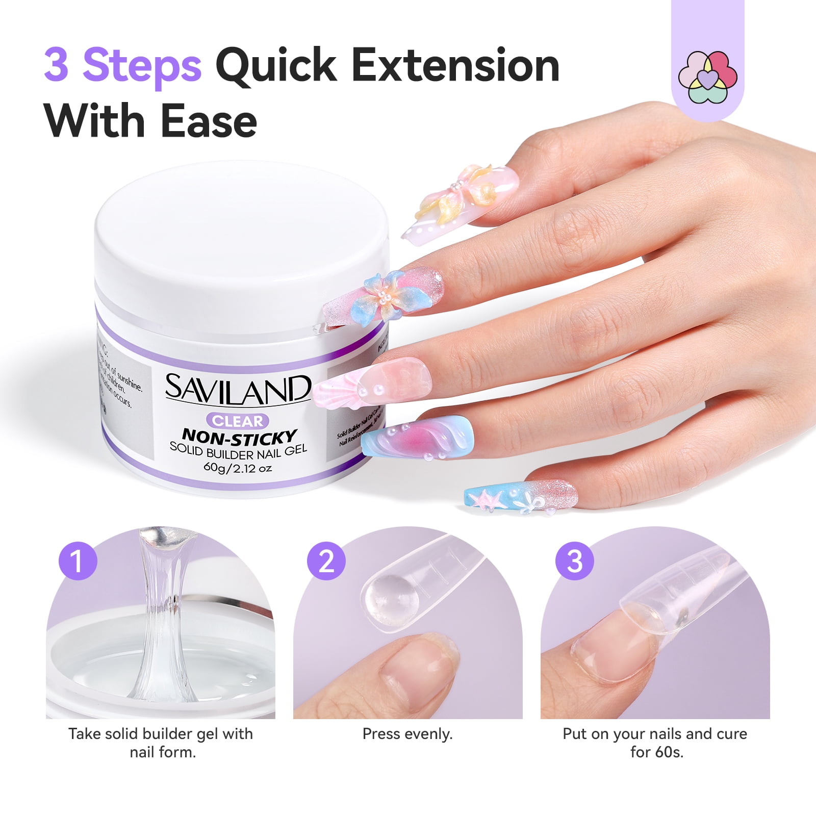 SAVILAND Solid Builder Nail Gel - 60g/2.02oz Non-Sticky 3D Nail Gels Sculpting Gel for Art Hand Carving Glue Extension with Sequins Chrome Powder DIY Nails Art Salon Home, Beginner Friendly