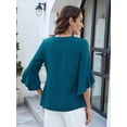thumbnail image 6 of Women'S 3/4 Length Sleeve Tops Summer Dressy Casual Blouses Work Shirts Chiffon V Neck Outfits Green XL, 6 of 8