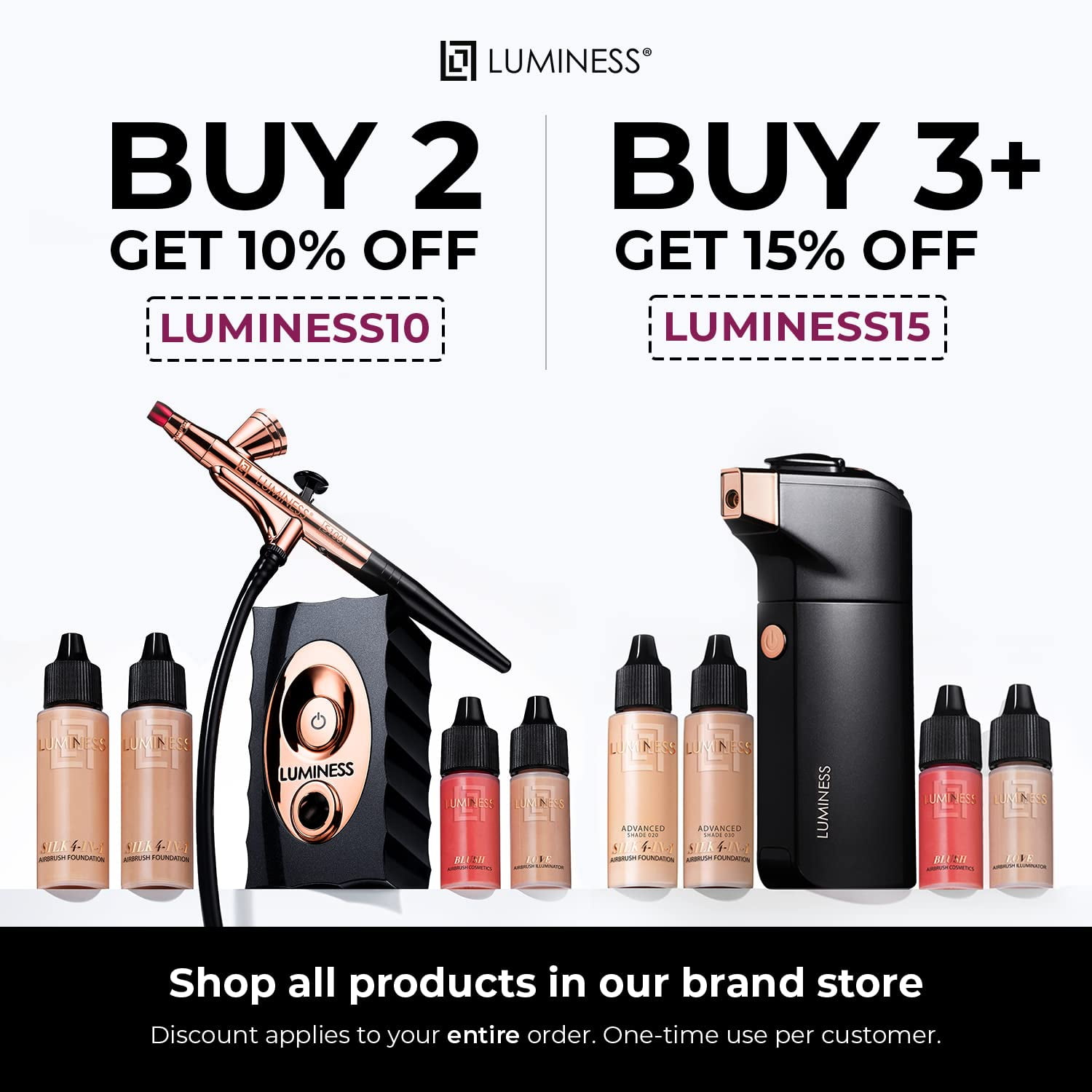 Luminess Breeze Duo Airbrush Makeup System, Deep Coverage – 9-Piece Kit includes 2x Silk Advance Foundation, Airbrush Blush, Love Illuminator, Moisturizer Primer, and Tip Top Cleaning Solution