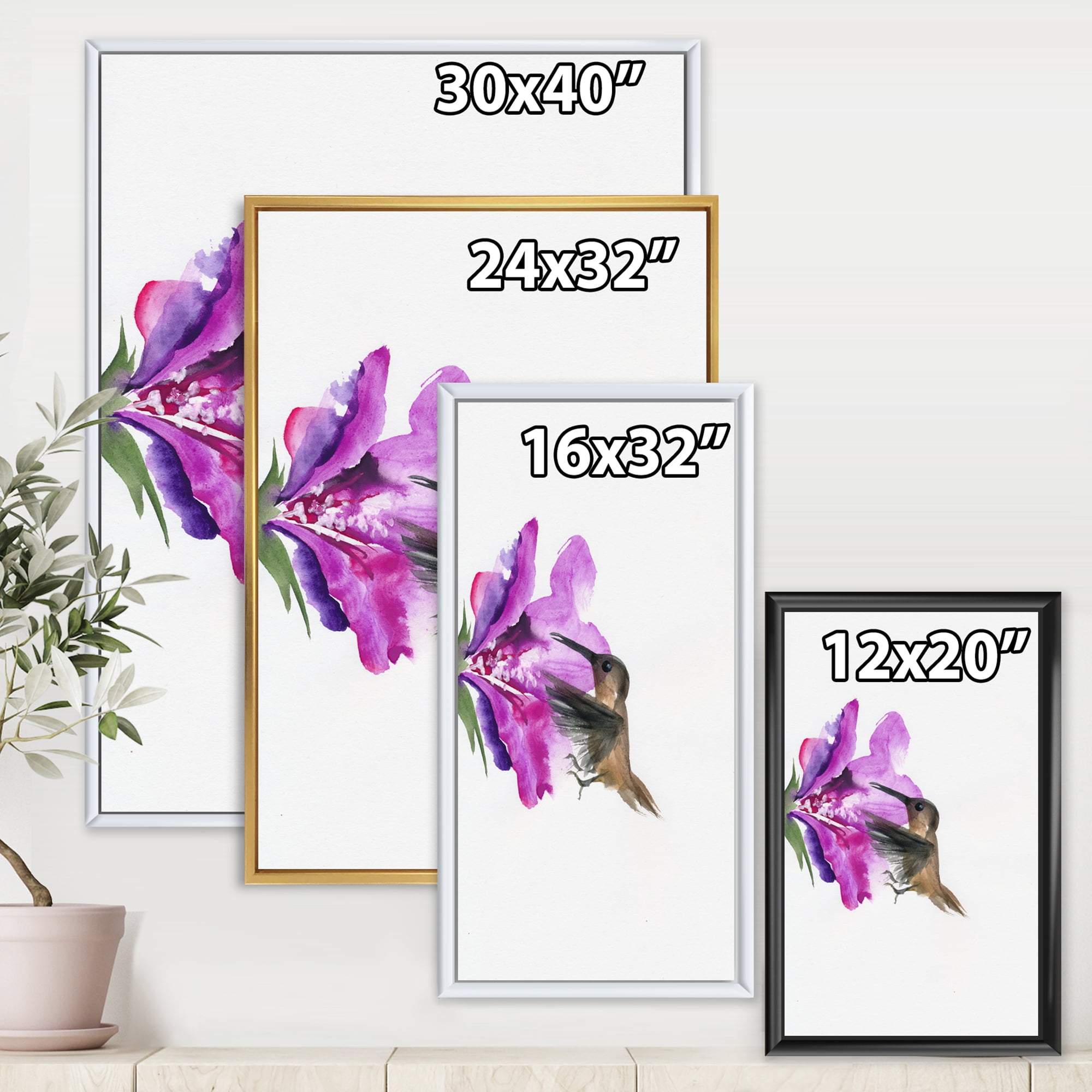 Designart 'Purple Fuchia VIntage Flower' Traditional Framed Canvas Wall Art Print