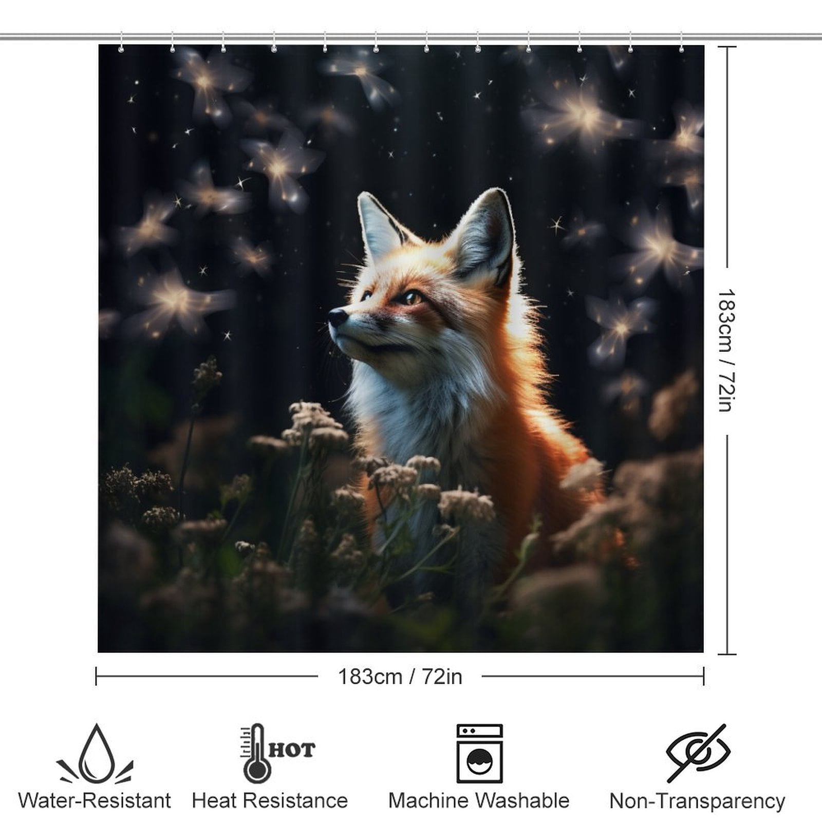 Nine Tailed Fox Chasing Butterfly 4 Pcs Shower Curtain Set with Rug Bathroom Sets with Waterproof Fabric And Non-Slip Rugs Toilet Lid Cover Bath Mat Decor with Hooks