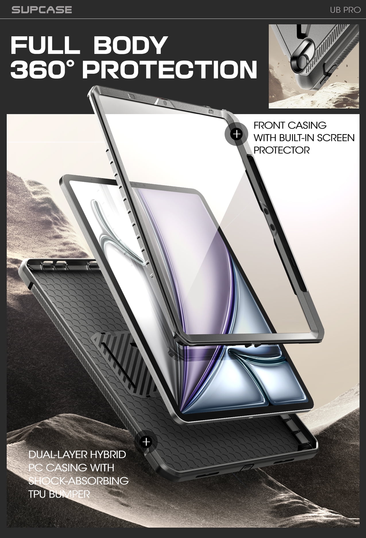 SUPCASE for iPad Air 11 Inch Case 6th Generation M2 2024, [Built-in Screen Protector & Pencil Holder & Stand] Full-Body Rugged Cover for iPad Air 6th/5th/4th Gen (11/10.9 Inch, 2024/2022/2020), Black