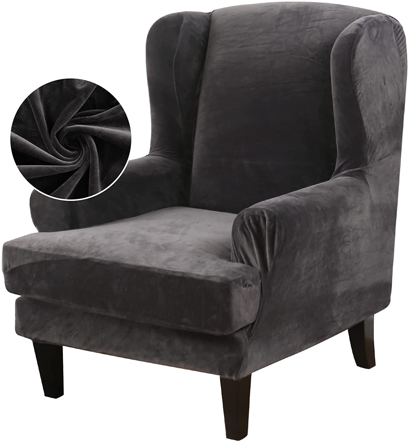 SHANNA Wingback Chair Slipcover ,2Piece Stretch Velvet Wingback Chair Cover Slipcover Armchair