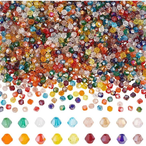 1476 Pcs 18 Colors Faceted Glass Crystal Beads 4mm Electroplate Glass Beads Transparent Bicone Beads Disc Spacer Beads Clear Rainbow Color Beads for DIY Jewelry Making Hole: 0.8mm