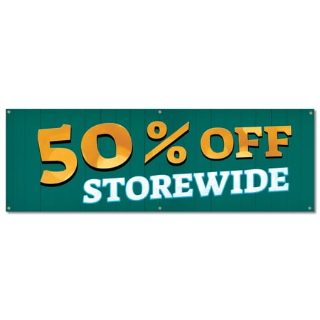 50% Off Storewide | 24" X 72" Banner | Outdoor Vinyl Sign With Grommets | Sale Advertising Displays | Made in The USA