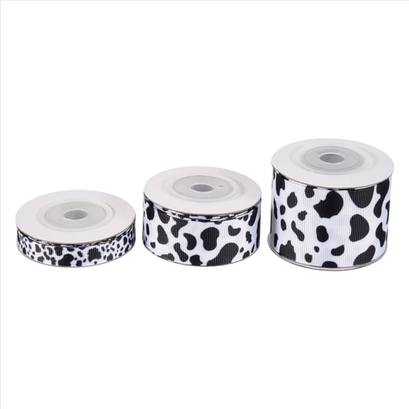 Rollbacks & More 3Pcs White Black Cow Print Wired Edge Ribbon Craft Ribbons Gift Wrapping Animal for DIY Crafts Party