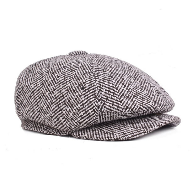 Cheers Fashion Classic Newsboy Beret Hat Men's Knitted Outdoor Casual Octagonal Cap Brown