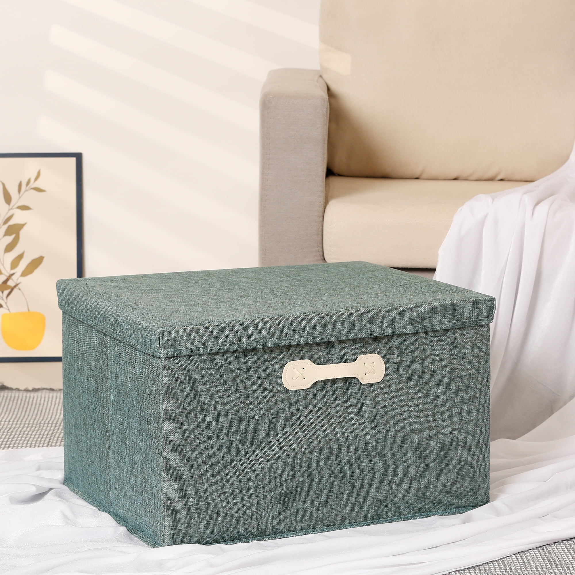Unique Bargains Storage Cube, Fabric Bin with Lid and Handle Green 20*16*11.5in