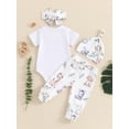 thumbnail image 5 of RUINIXCW Newborn Baby Boy Girl Hospital Coming Home Outfit Infant Baby Clothes Hi I'm New Here Short Sleeve Animal Print Romper Pants Headband Hat Set, 5 of 9
