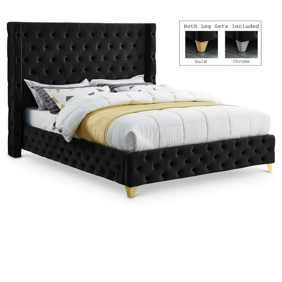 Meridian Furniture Savan Black Velvet Queen Bed