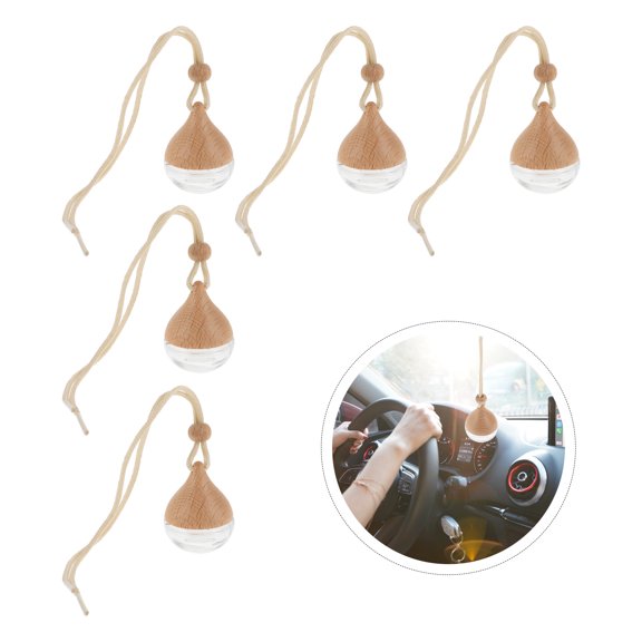 Beaupretty Refillable Car Perfume Bottles Glass Wood Fragrance Diffuser for Decor 6Pcs