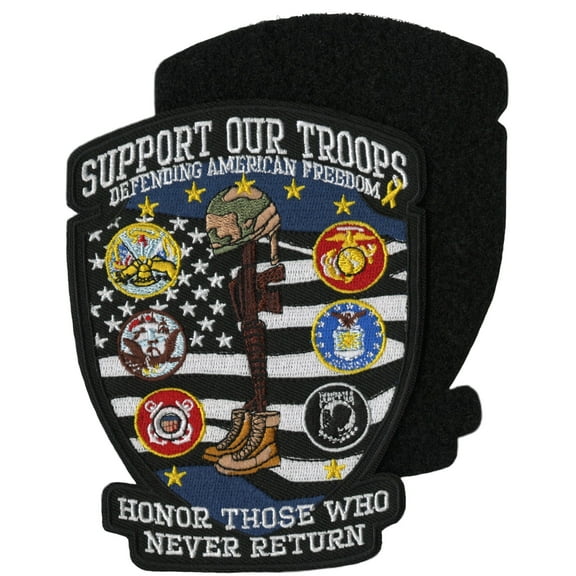 Support Our Troops Tactical Patch 5" | US Military Patriotic Embroidered Hook and Loop Pow Mia American Small - by Nixon Thread Co. (Hook and Loop)