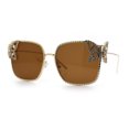 thumbnail image 4 of Luxury Womens Heavy Rhinestone Bling Rectangle Butterfly Metal Sunglasses Gold - Brown, 4 of 8