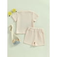 thumbnail image 3 of Toddler Baby Boy Mama‘s Boy Outfit Summer Short Sleeve Embroidery T-Shirt Tops Shorts Set Waffle Knit Clothes, 3 of 7