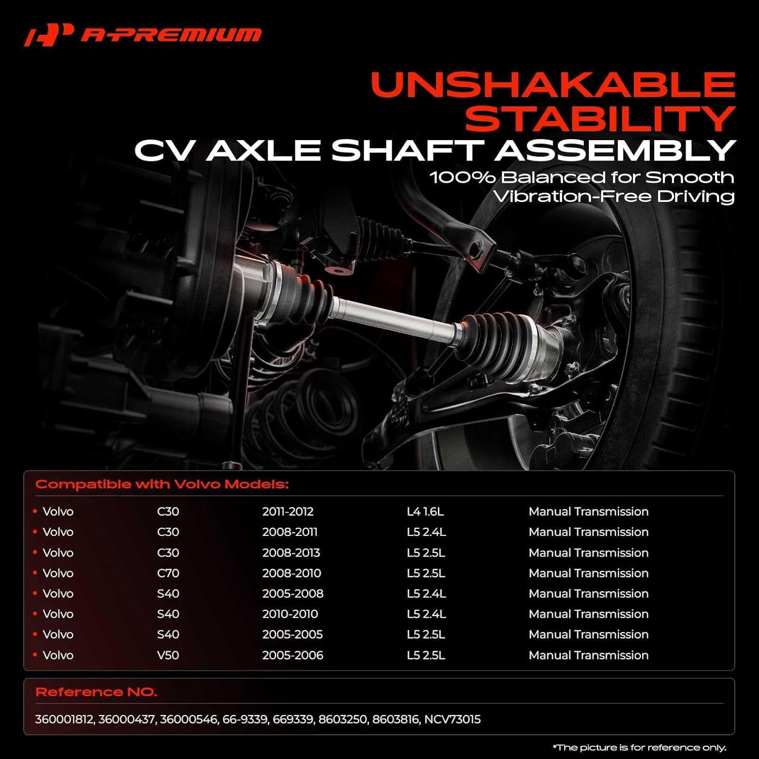 A-Premium CV Axle Shaft Assembly Compatible with Volvo C30 2008-2013, C70 2008-2010, S40 2005-2008 2010, V50 2005-2006, 1.6L 2.4L 2.5L, Manual Transmission, Replace# 360001812, 36000437