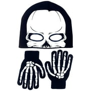 Polar Wear Boy's Skeleton Knit Beanie with Eye Holes & Glove Set Black-White