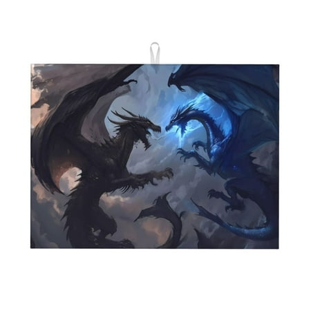 

Dish Drying Mats for Kitchen Counter - Black and Blue Lightning Dragon 18x24in Dish Drying Pad Coffee Mat with Hanging Loop Super Absorbent Kitchen Counter Mat Coffee Bar Accessories