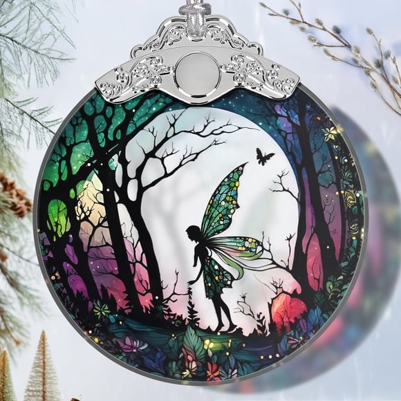 Adorno Navideño de Vitral con Hada Jocidea 7.5x9 cm
