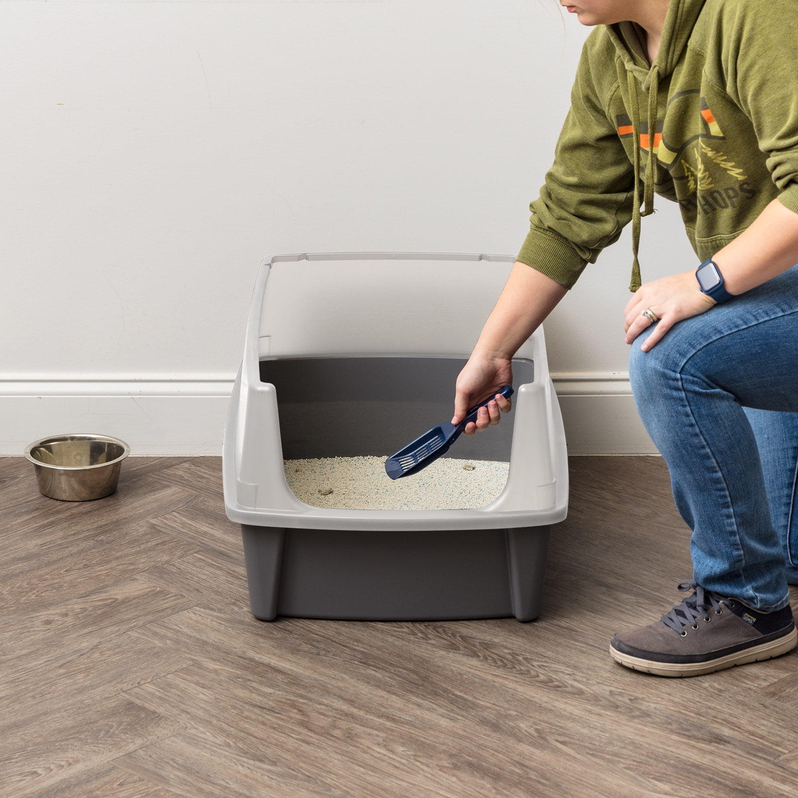 IRIS, XXL Open-Top Cat Litter Box with High Sides, Easy to Clean for Big Cats, Gray