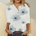 thumbnail image 2 of OAVQHLG3B Women Summer 3/4 Sleeve Tops, Trendy Button Down V-Neck Tunic Shirt Spring Autumn Floral Loose Fit Casual Blouse, 2 of 6