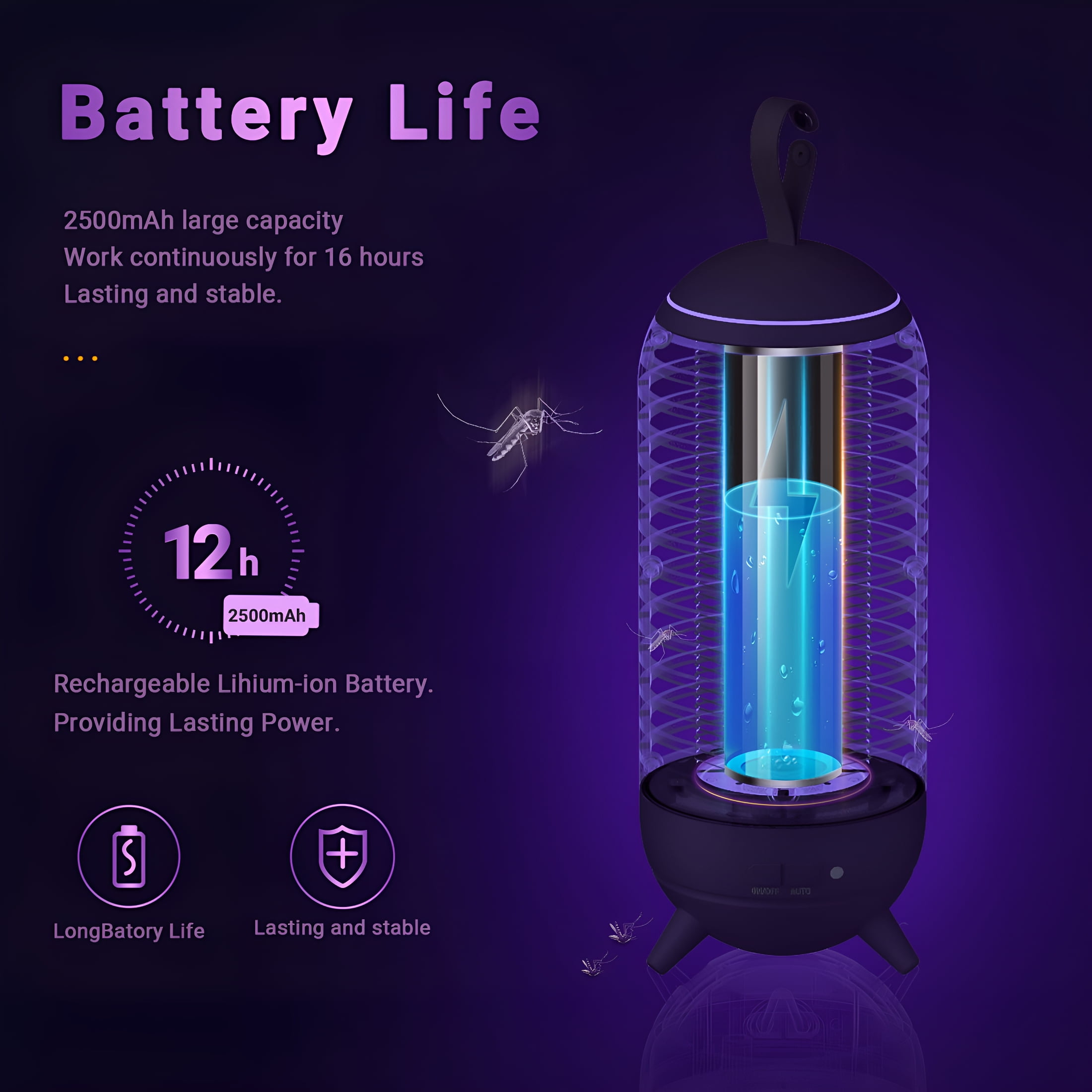 HIBIBUD Bug Zapper & Cordless 2500mAh Fly Zapper Indoor & Outdoor Mosquito Zapper,Portable Bug Zapper,Fly Trap (White)