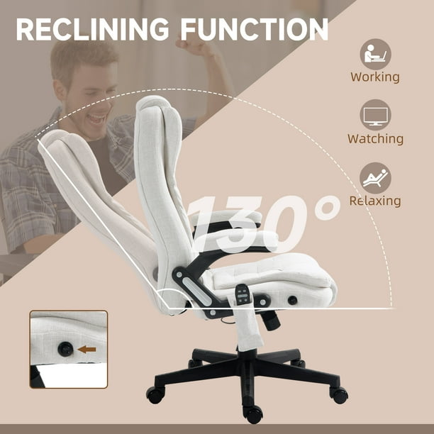 Vinsetto 6 Point Vibrating Massage Home Office Chair High Back Executive Chair with Reclining Back Swivel Wheels White