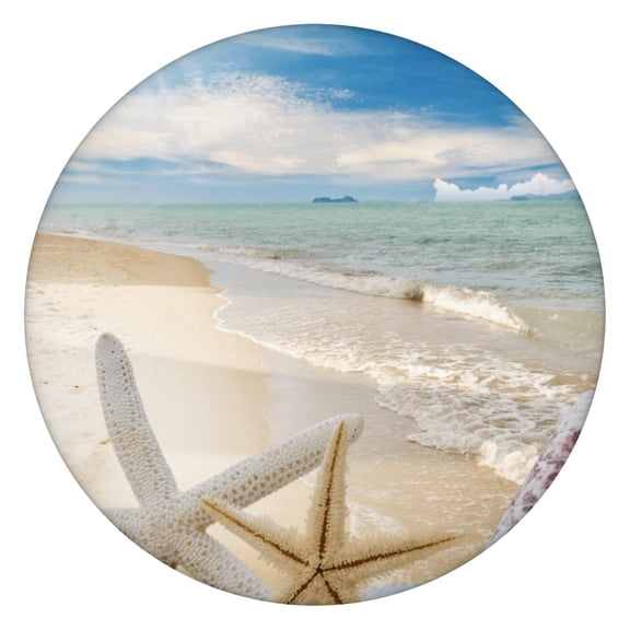 Round Stretch Tablecloth with Boho Chic Starfish Design - Waterproof Scratch-Resistant Windproof Table Cover for Picnics and Camping