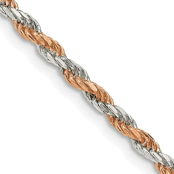 925 Sterling Silver Rope Chain Styles Necklace And Rose Vermeil 2.5 mm Diamond-cut 18 inch