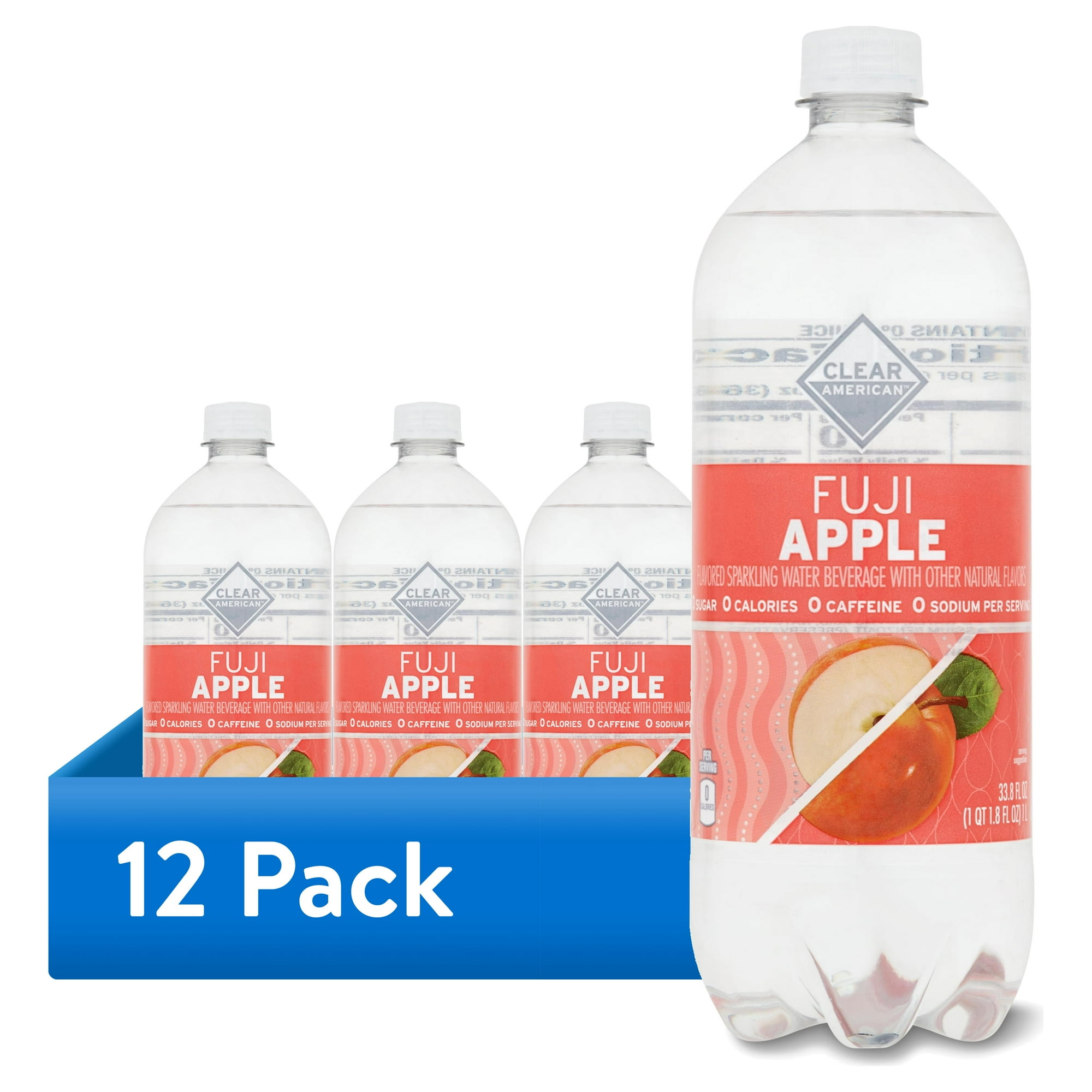 (12 pack) Clear American Fuji Apple Sparkling Water, 33.8 fl oz