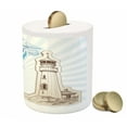 thumbnail image 3 of Seagulls Piggy Bank, Scrapbook Style Cut and Pasted Nautical Sketches of Seagull Clouds Nautical, Ceramic Coin Bank Money Box for Cash Saving, 3.6" X 3.2", Brown Cream Blue, by Ambesonne, 3 of 4