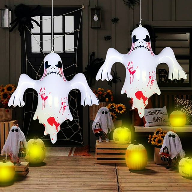 1 fantasma inflable de Halloween para decoración exterior. Colgante inflable de PVC para Halloween. Incluye cuerda para decoración de fiestas en interiores y exteriores.