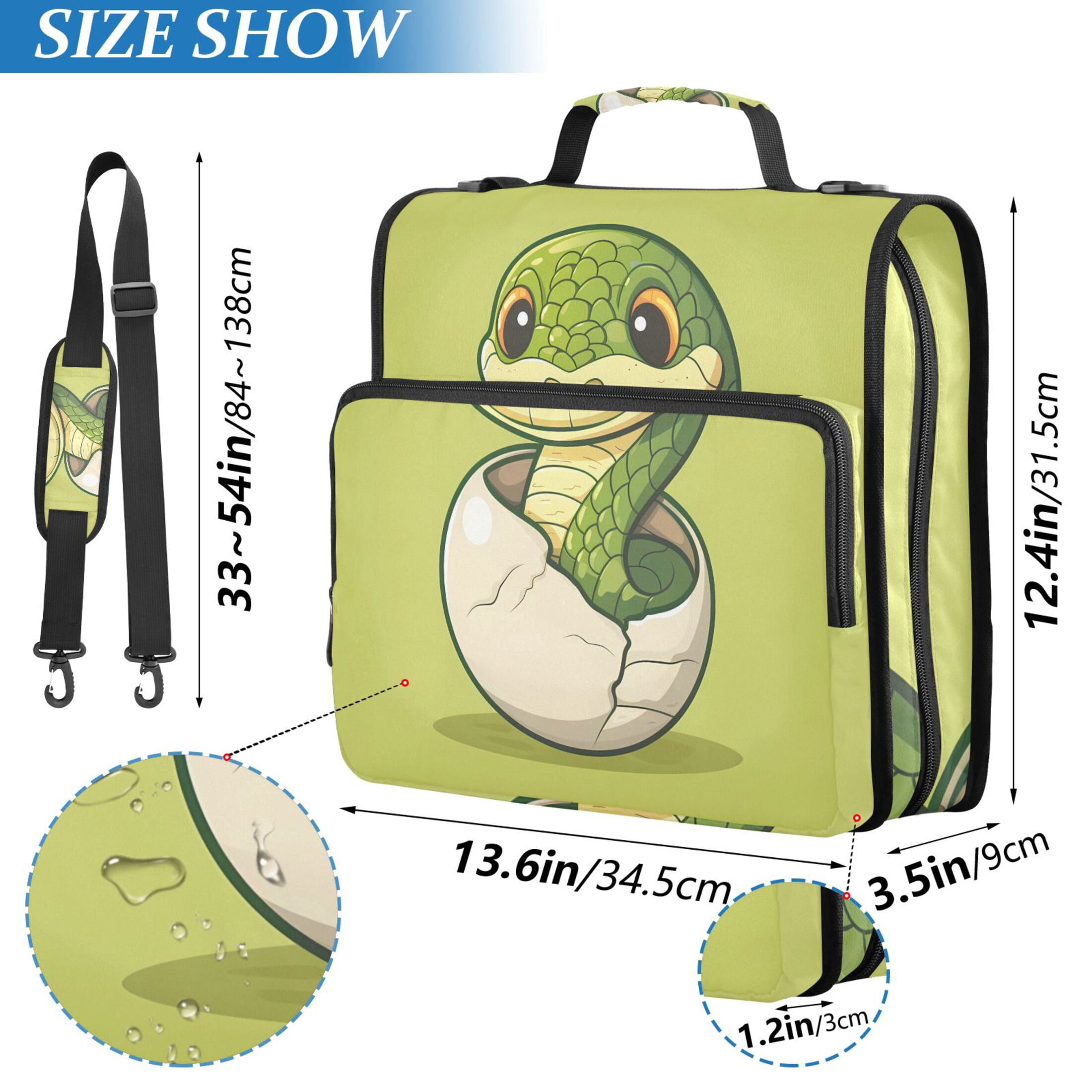 3 Ring Zipper Binder with Shoulder Strap Waterproof Trapper Keeper 2 Inch D-Ring 500 Sheets Capacity Cute Snake in Eggshell