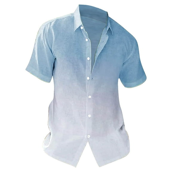 GZWYHT Mens Casual Button Down Shirts,Mens Shirts Men's Summer Beach Shirt Casual Short Sleeved Overcoat Loose Big And Tall Shirts,Hawaiian Shirt Blue L