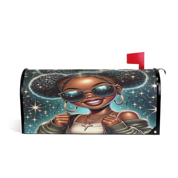 Mailbox Covers Magnetic Large Size Post Box Cover Wrap Outside Waterproof Home Yard Garden Decor Beautiful Black Woman Wearing Sunglasses 25.5x21