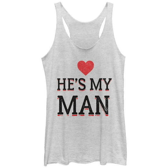 Women's Lost Gods He's My Man  Racerback Tank Top White Heather Large