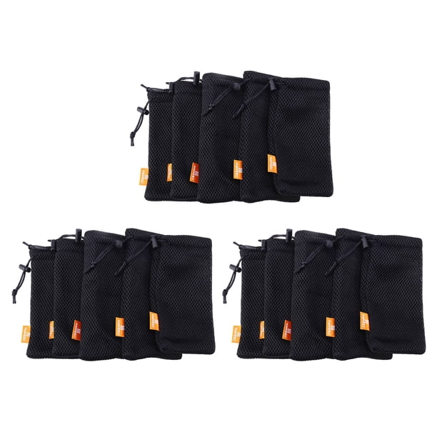 Paquete de 15 Bolsa Bolso de Almacenamiento con Cordón de de Nylon - 3.5 x 7.3 Pulgadas Bolsa Multiuso para Viajes Y Actividades Al Aire Libre para (Negro)