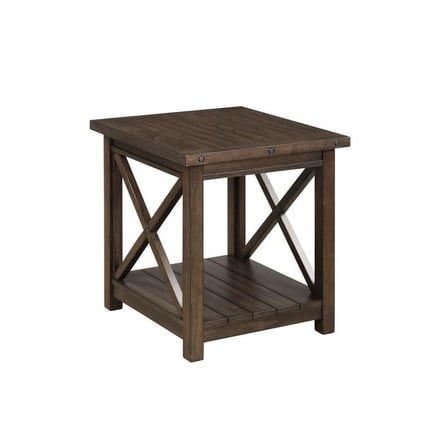 FurniFact Rustic Farmhouse End Table in Walnut – Solid Wood Square Accent Table