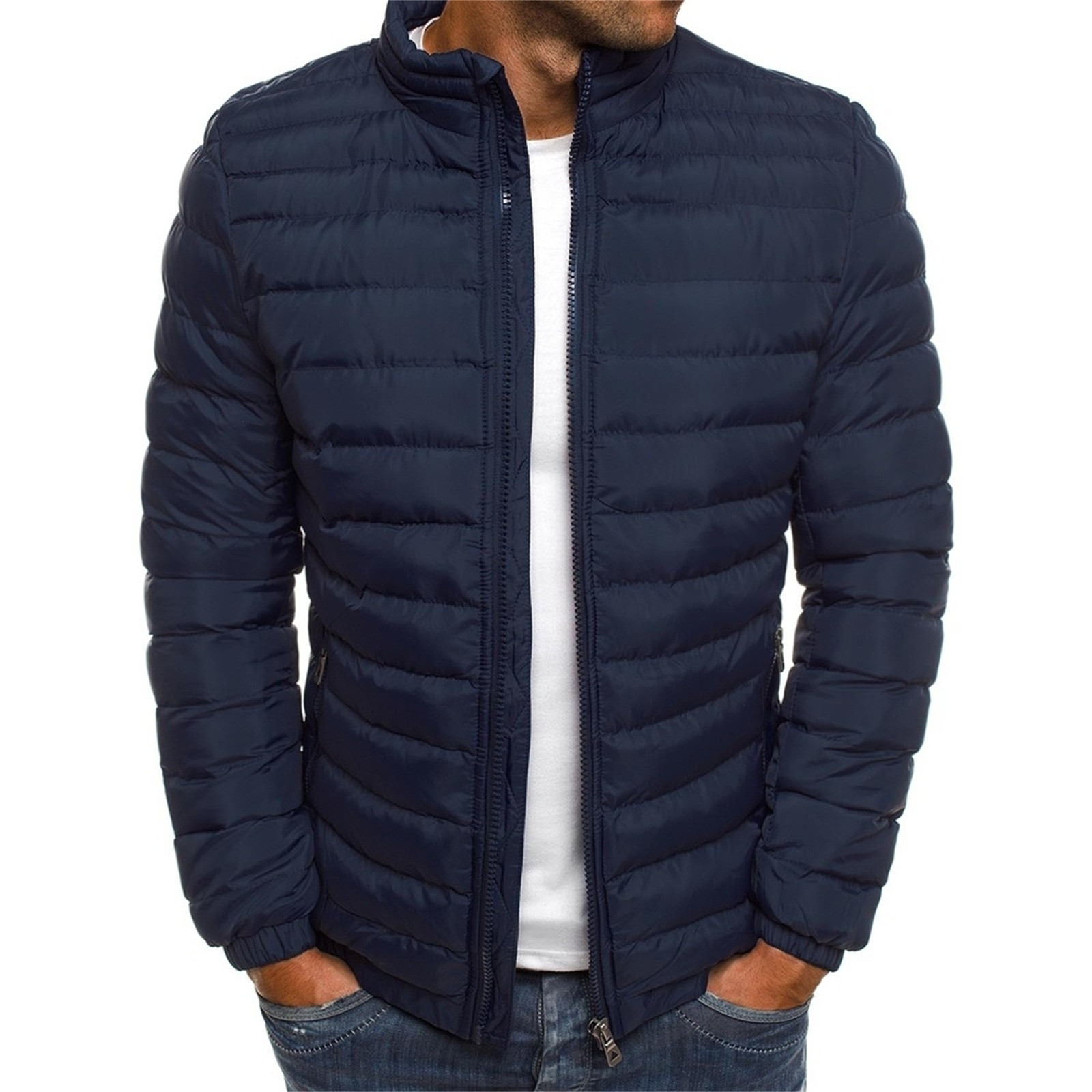 TIHLMK Men's Down Jackets & Coats Deals Clearance Men's Solid Color Jacket Cotton Padded Jacket Fashion Cotton Padded Jacket Men's Warm Cotton Padded Jacket Navy - image 2 of 3